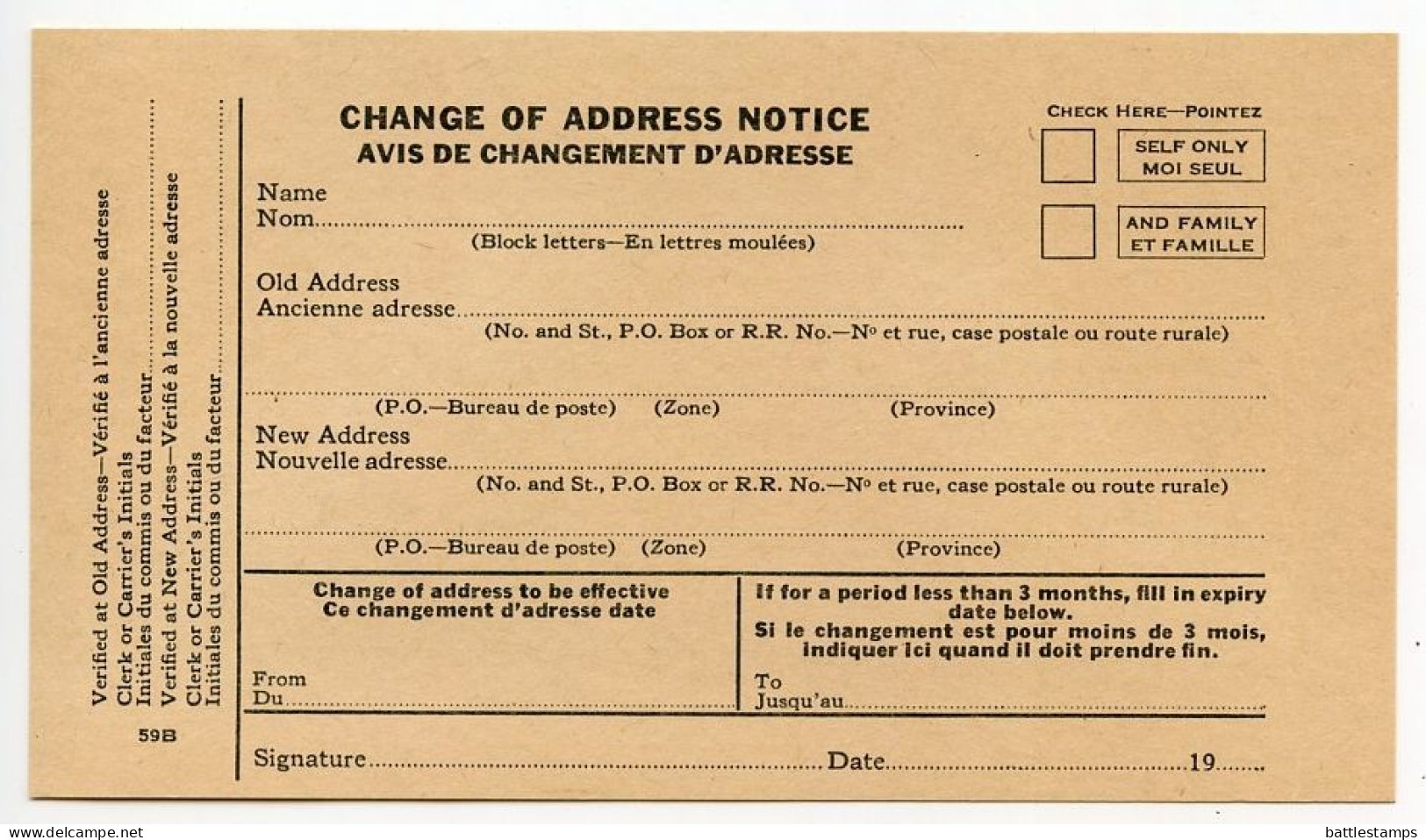 Canada C.1964 Unused Change Of Address Notice Card - Canada Post, Postage Paid - Briefe U. Dokumente