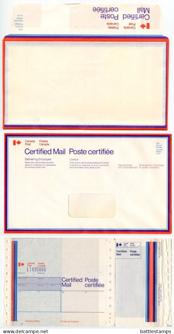 Canada C.1970's 3 Different Unused Certified Mail Envelopes / Return Receipt Card - Lettres & Documents