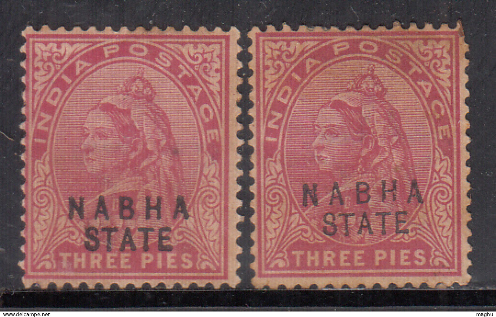 3p 'Thick & Thin' Font Ovpt Variety,  MH QV 1900 Nabha State SG36, British India - Nabha