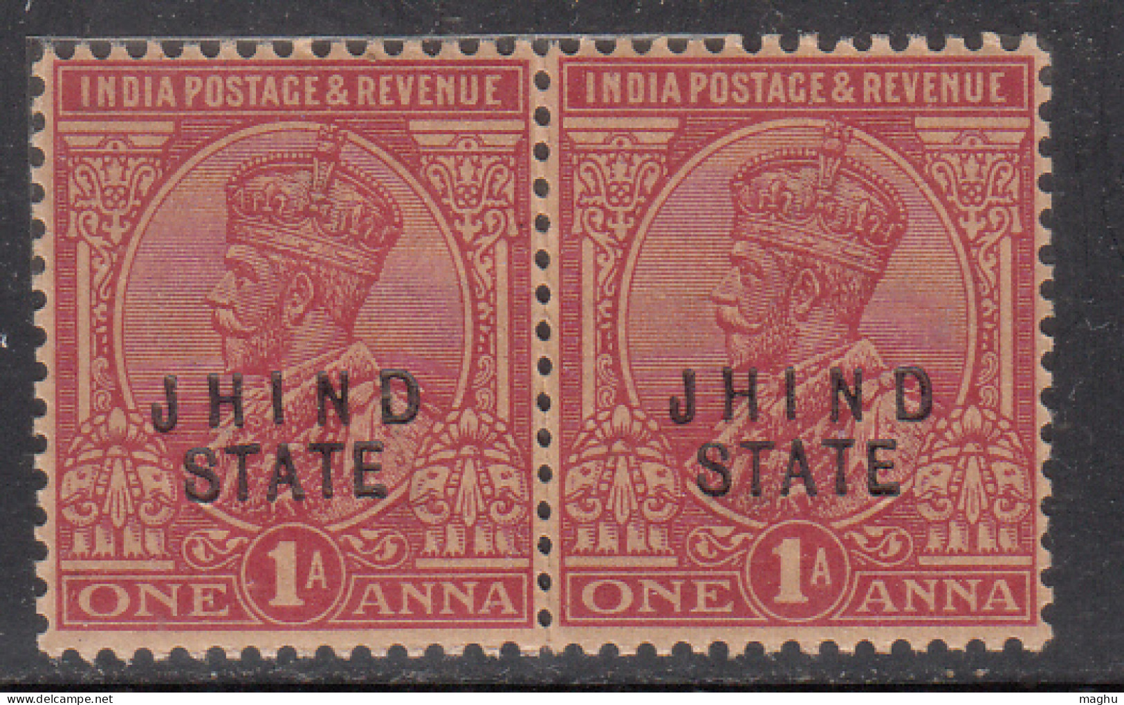 1a Pair MH KGV Series1914-1917, SG66 Jhind State British India - Jhind
