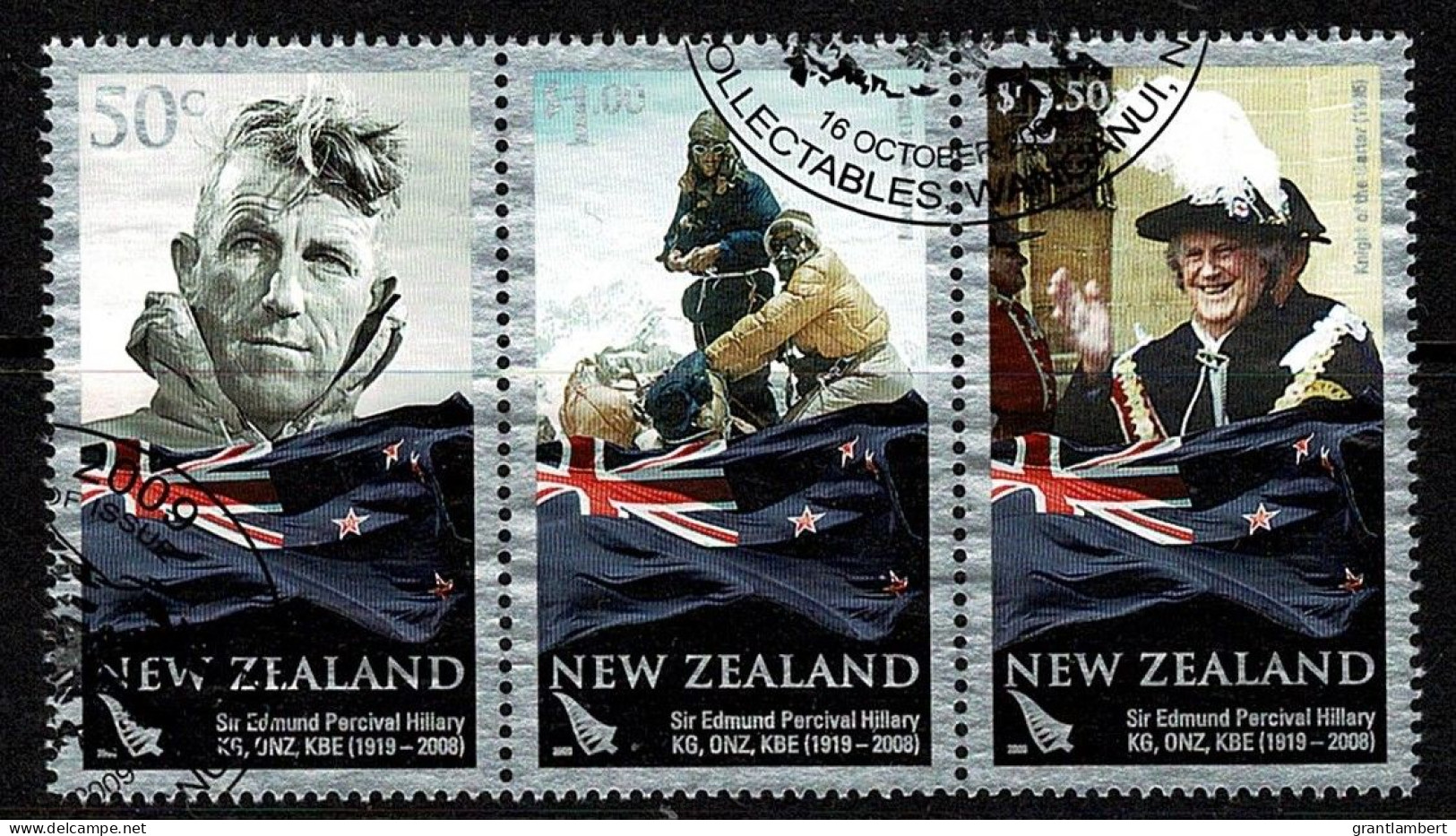 New Zealand 2009 Sir Edmund Hillary  Strip Of 3 Used - Gebraucht