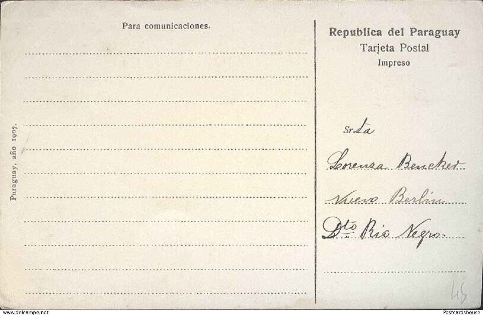 PARAGUAY VILLA HAYES LA RIVERA EDITOR GRUTER 1907 - Paraguay