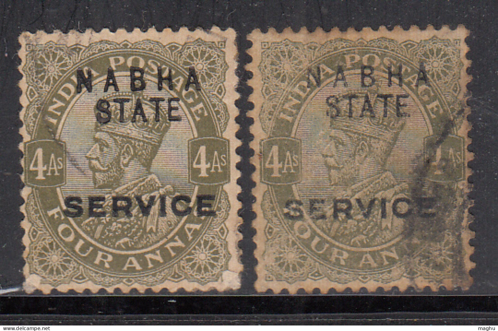 4a X 2 Diff., Shades,  Used KGV Series, SGO43, Nabha State SERVICE 1913-1923, British India - Nabha