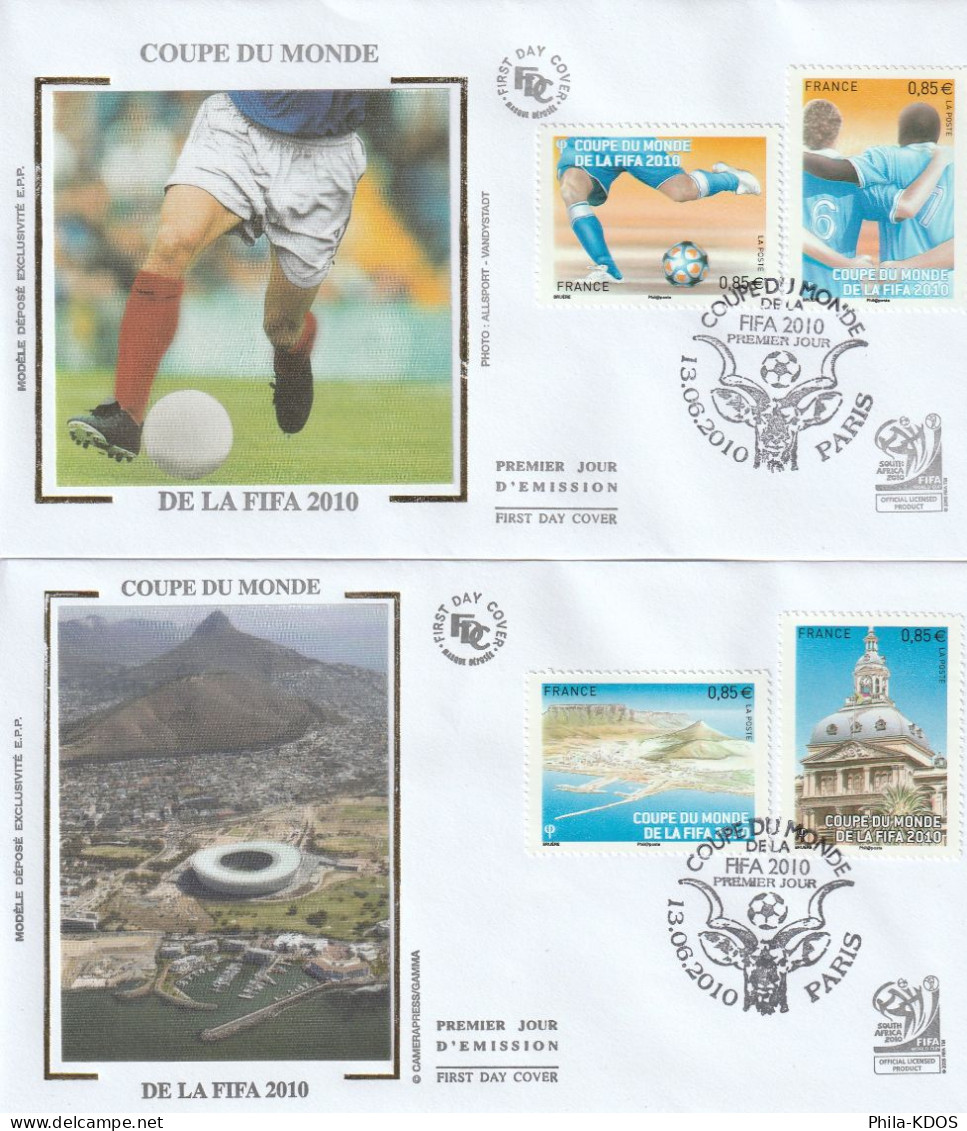 2010 " COUPE DU MONDE DE FOOT AFRIQUE DU SUD " Sur 2 Enveloppes 1er Jour Sur Soie N° YT 4481 4. Parf état FDC à Saisir ! - 2010 – Afrique Du Sud