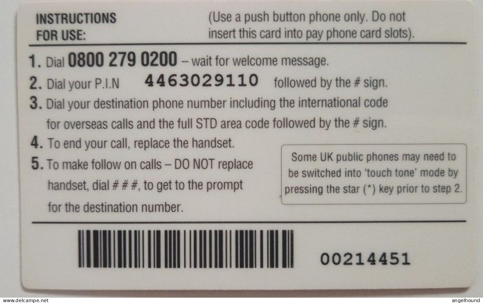 UK £20 Prepaid - International Telephone Service - Other & Unclassified