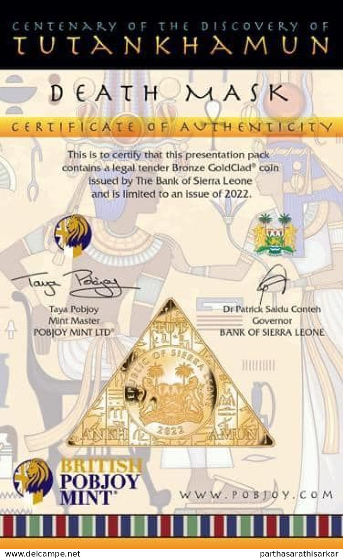 SIERRA LEONE 2022  CENTENARY OF THE DISCOVERY OF TUTANKHAMUN'S TOMB  GOLD PLATED $1 COLOUR COIN LIMITED ISSUED UNC - Sierra Leona