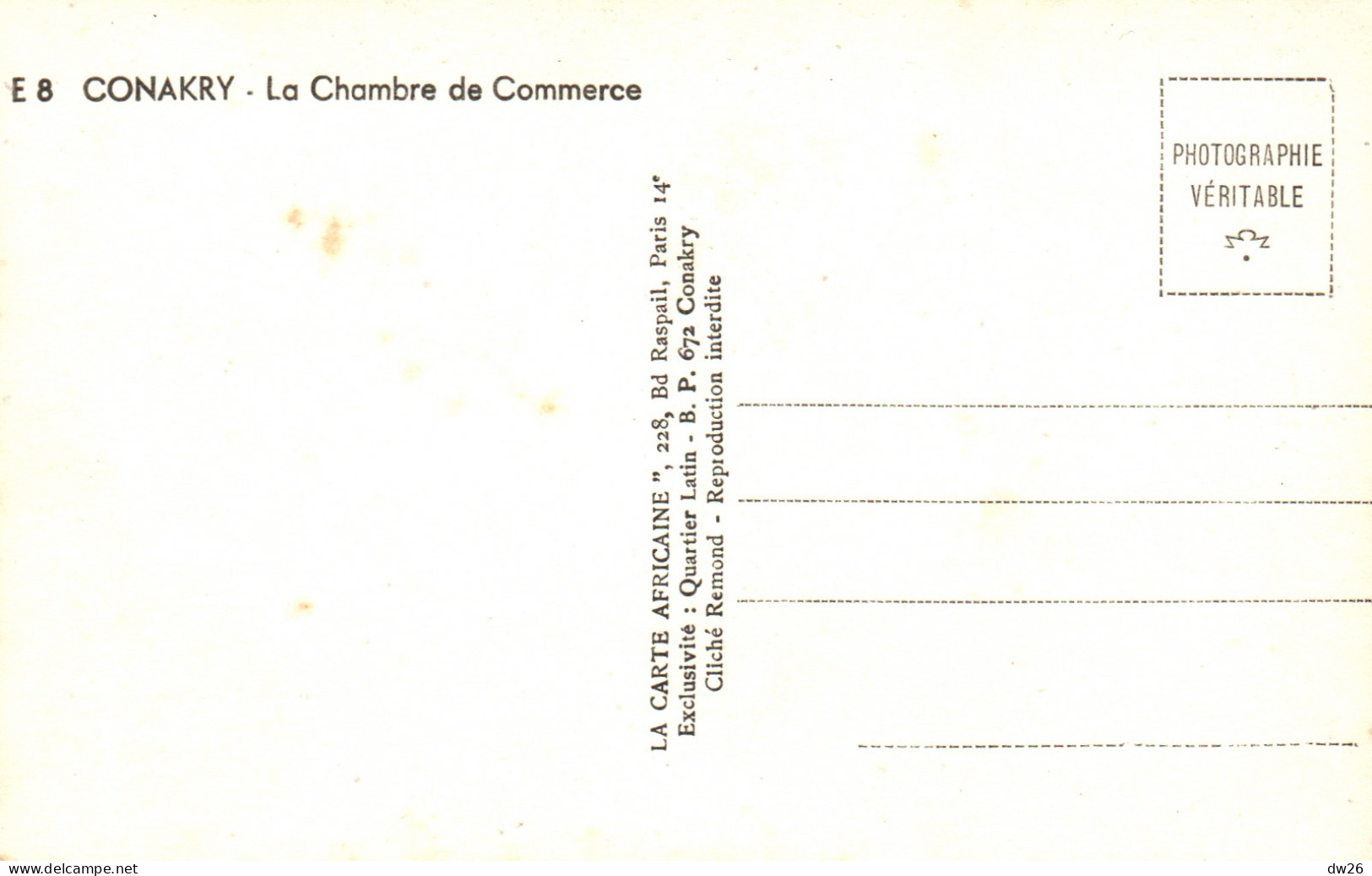Afrique Occidentale - Guinée Française - Conakry, La Chambre De Commerce - Carte Africaine N° E.8 Non Circulée - Guinea Francese