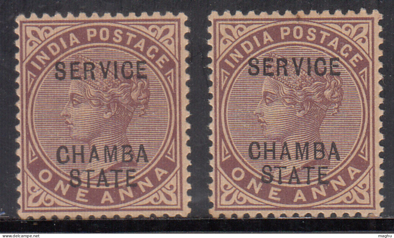 1a MH X 2 Diff., Shades / Colours, QV Series 1887-1898, Chamba State SERVICE, British India - Chamba