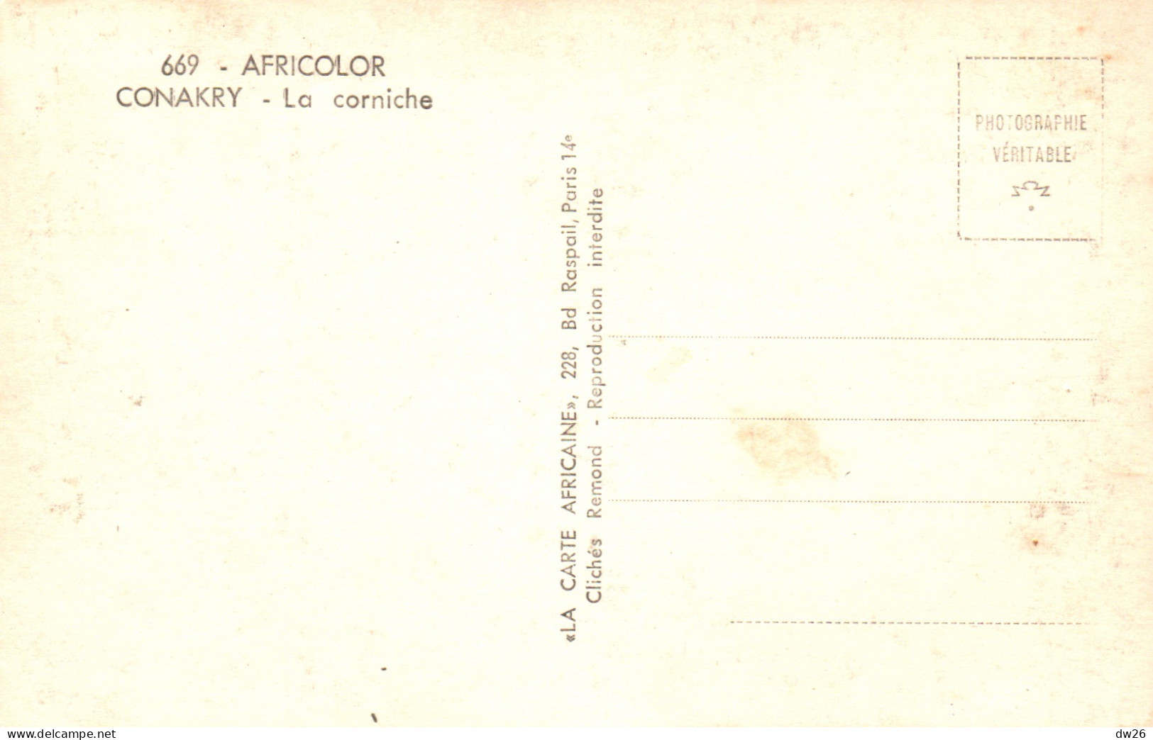 Afrique Occidentale - Guinée Française - Africolor Conakry, La Corniche - Carte Africaine N° 669 Non Circulée - Guinea Francesa