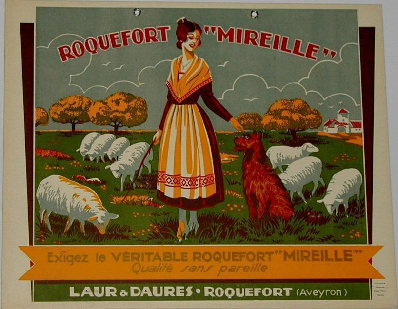 Publicité  Cartonnée "ROQUEFORT MIREILLE" - Placas De Cartón