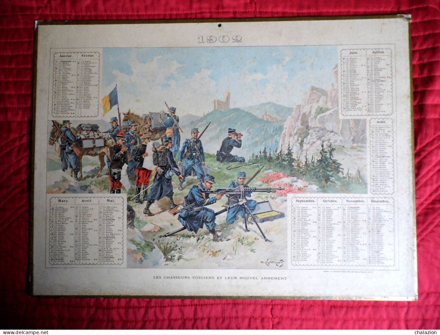 Grand Calendrier Illustrateur PAUL KAUFFMANN  1902 Militaria Chasseurs Vosgiens - Big : 1901-20