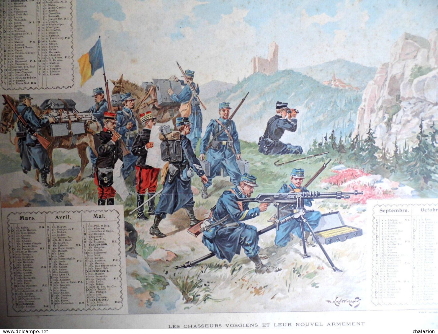 Grand Calendrier Illustrateur PAUL KAUFFMANN  1902 Militaria Chasseurs Vosgiens - Grossformat : 1901-20