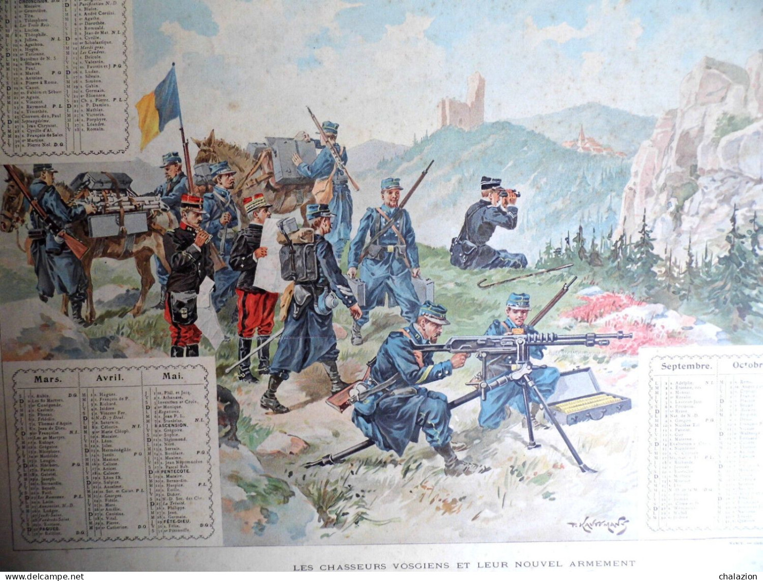 Grand Calendrier Illustrateur PAUL KAUFFMANN  1902 Militaria Chasseurs Vosgiens - Tamaño Grande : 1901-20
