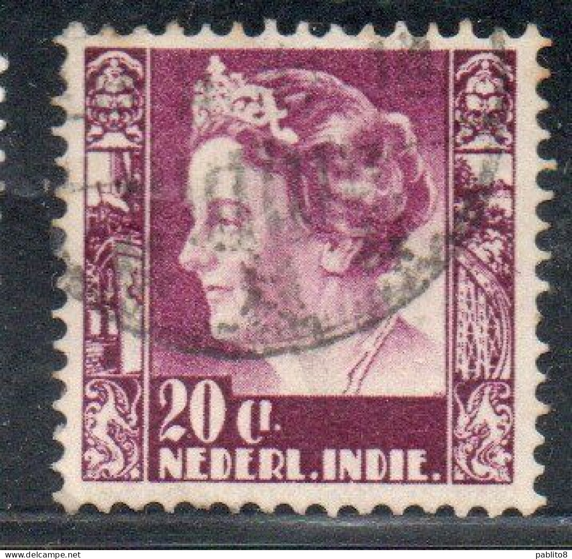 DUTCH INDIA INDIE INDE NEDERLANDS HOLLAND OLANDESE OLANDESI INDIES 1933 1937 1934 QUEEN WILHELMINA 20c USED USATO - Nederlands-Indië