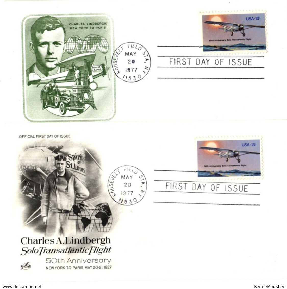 (N104) USA SCOTT # 1710 - 2 X FDC Charles A.Lindbergh - Solo Transatlantic Flight - Roosevelt Field STA. 1977. - 1971-1980
