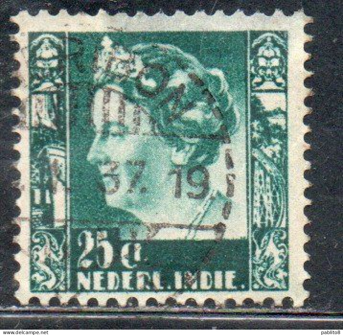 DUTCH INDIA INDIE INDE NEDERLANDS HOLLAND OLANDESE OLANDESI INDIES 1933 1937 1934 QUEEN WILHELMINA 25c USED USATO - Nederlands-Indië