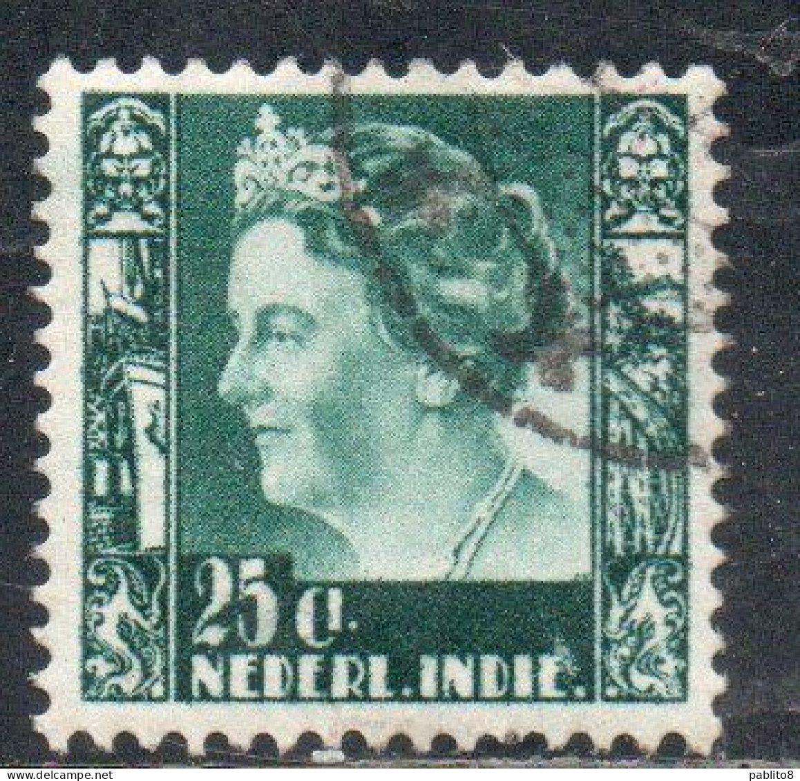 DUTCH INDIA INDIE INDE NEDERLANDS HOLLAND OLANDESE OLANDESI INDIES 1933 1937 1934 QUEEN WILHELMINA 25c USED USATO - Nederlands-Indië