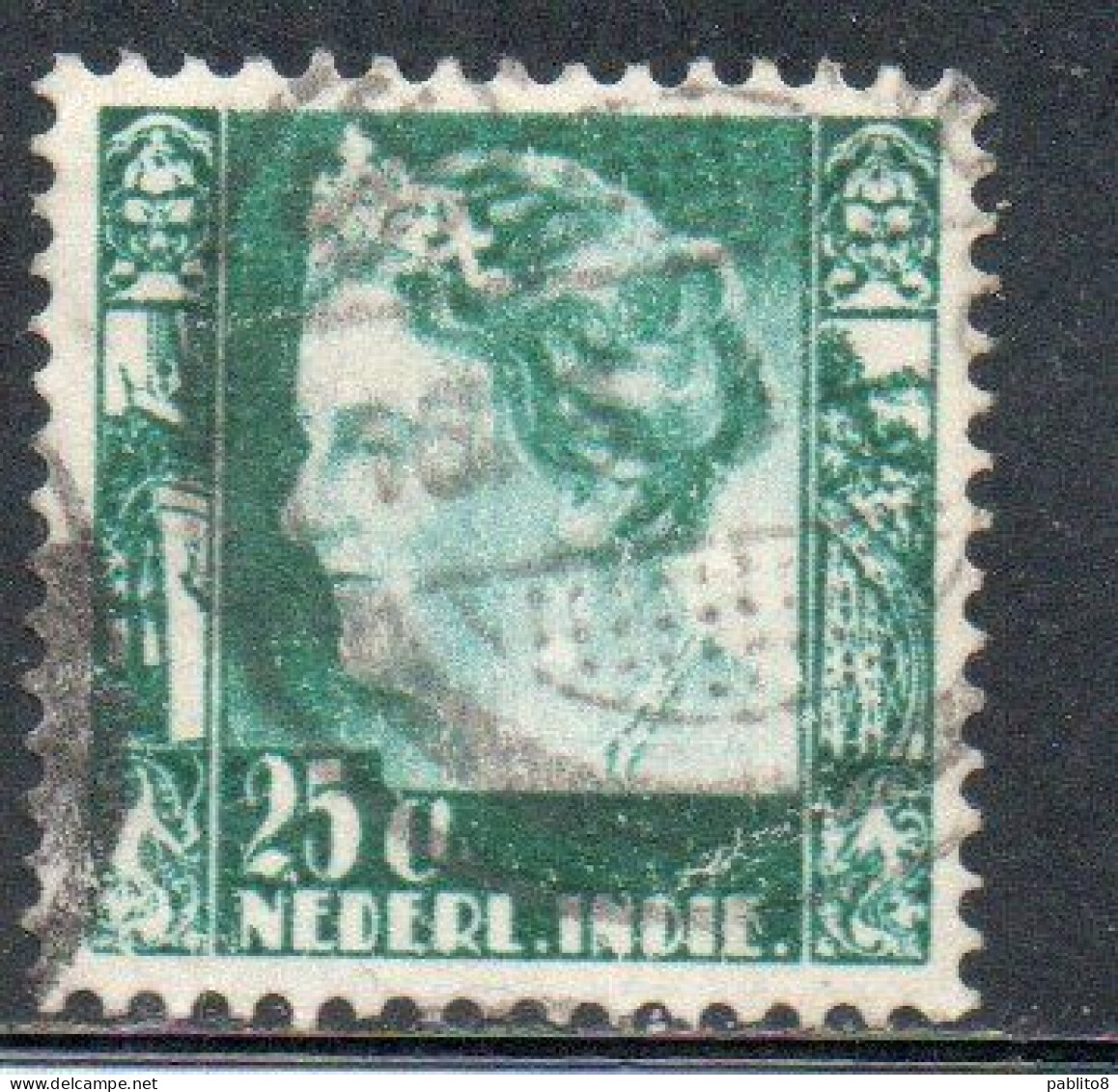 DUTCH INDIA INDIE INDE NEDERLANDS HOLLAND OLANDESE OLANDESI INDIES 1933 1937 1934 QUEEN WILHELMINA 25c USED USATO - Nederlands-Indië