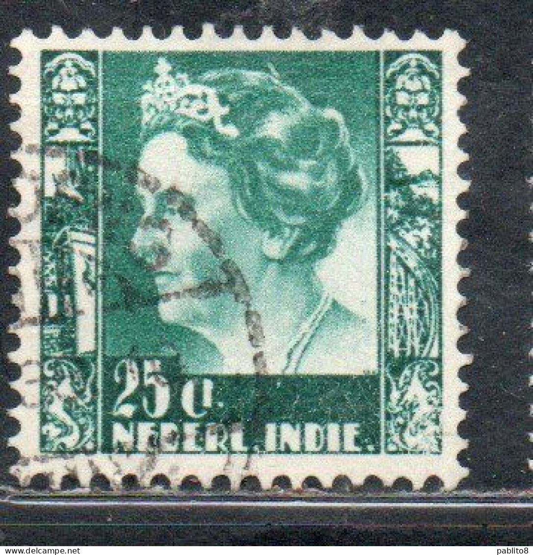 DUTCH INDIA INDIE INDE NEDERLANDS HOLLAND OLANDESE OLANDESI INDIES 1933 1937 1934 QUEEN WILHELMINA 25c USED USATO - Nederlands-Indië