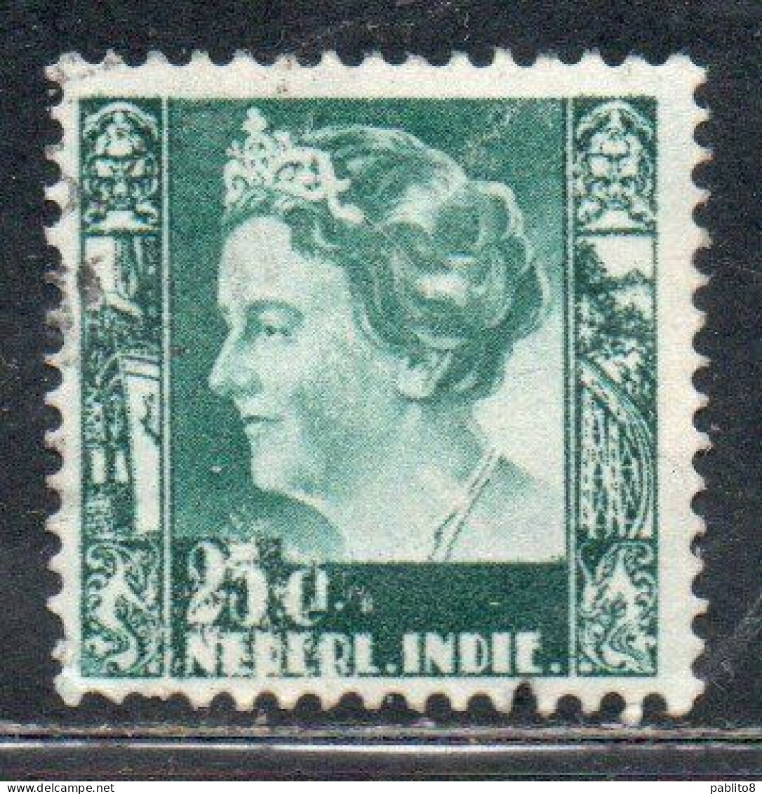 DUTCH INDIA INDIE INDE NEDERLANDS HOLLAND OLANDESE OLANDESI INDIES 1933 1937 1934 QUEEN WILHELMINA 25c USED USATO - Nederlands-Indië