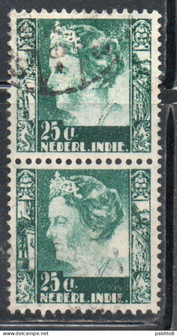 DUTCH INDIA INDIE INDE NEDERLANDS HOLLAND OLANDESE OLANDESI INDIES 1933 1937 1934 QUEEN WILHELMINA 25c USED USATO - Nederlands-Indië