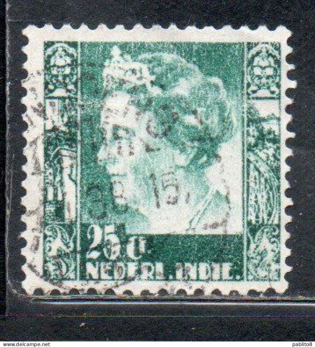 DUTCH INDIA INDIE INDE NEDERLANDS HOLLAND OLANDESE OLANDESI INDIES 1933 1937 1934 QUEEN WILHELMINA 25c USED USATO - Nederlands-Indië