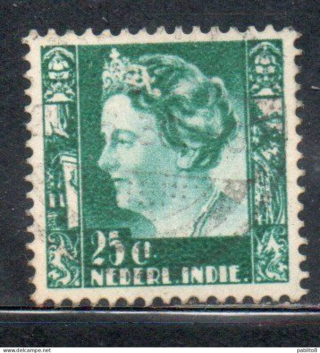 DUTCH INDIA INDIE INDE NEDERLANDS HOLLAND OLANDESE OLANDESI INDIES 1933 1937 1934 QUEEN WILHELMINA 25c USED USATO - Nederlands-Indië