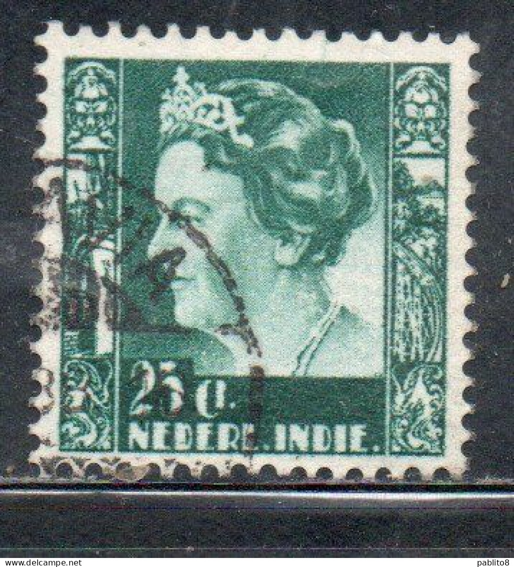 DUTCH INDIA INDIE INDE NEDERLANDS HOLLAND OLANDESE OLANDESI INDIES 1933 1937 1934 QUEEN WILHELMINA 25c USED USATO - Nederlands-Indië