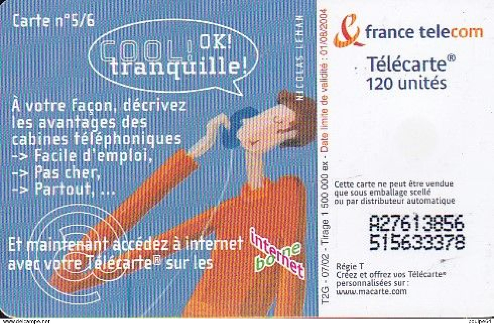 F1231A  07/2002 - COOL TRANQUILLE 5 - 120 SO3 - (verso : N° - Deux Lignes étroites) - 2002