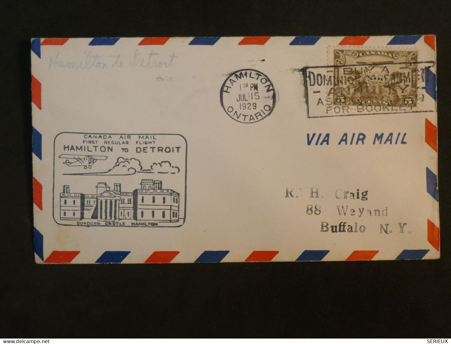 T42 CANADA BELLE  LETTRE 1932  1ST FLIGHT HAMILTON A NEW YORK   USA  +PA N°1 +AFF. INTERESSANT+ + - Lettres & Documents