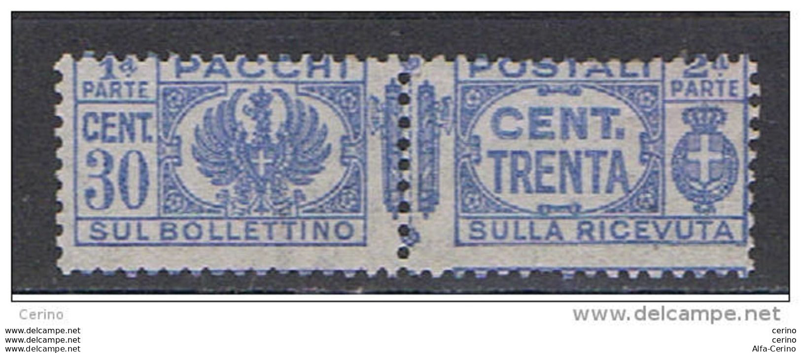 REGNO - VARIETA':  1927/39  P.P.  AQUILA  -  30 C. OLTREMARE  N. -  CORONA  SX. -  C.E.I. 27 - Postal Parcels