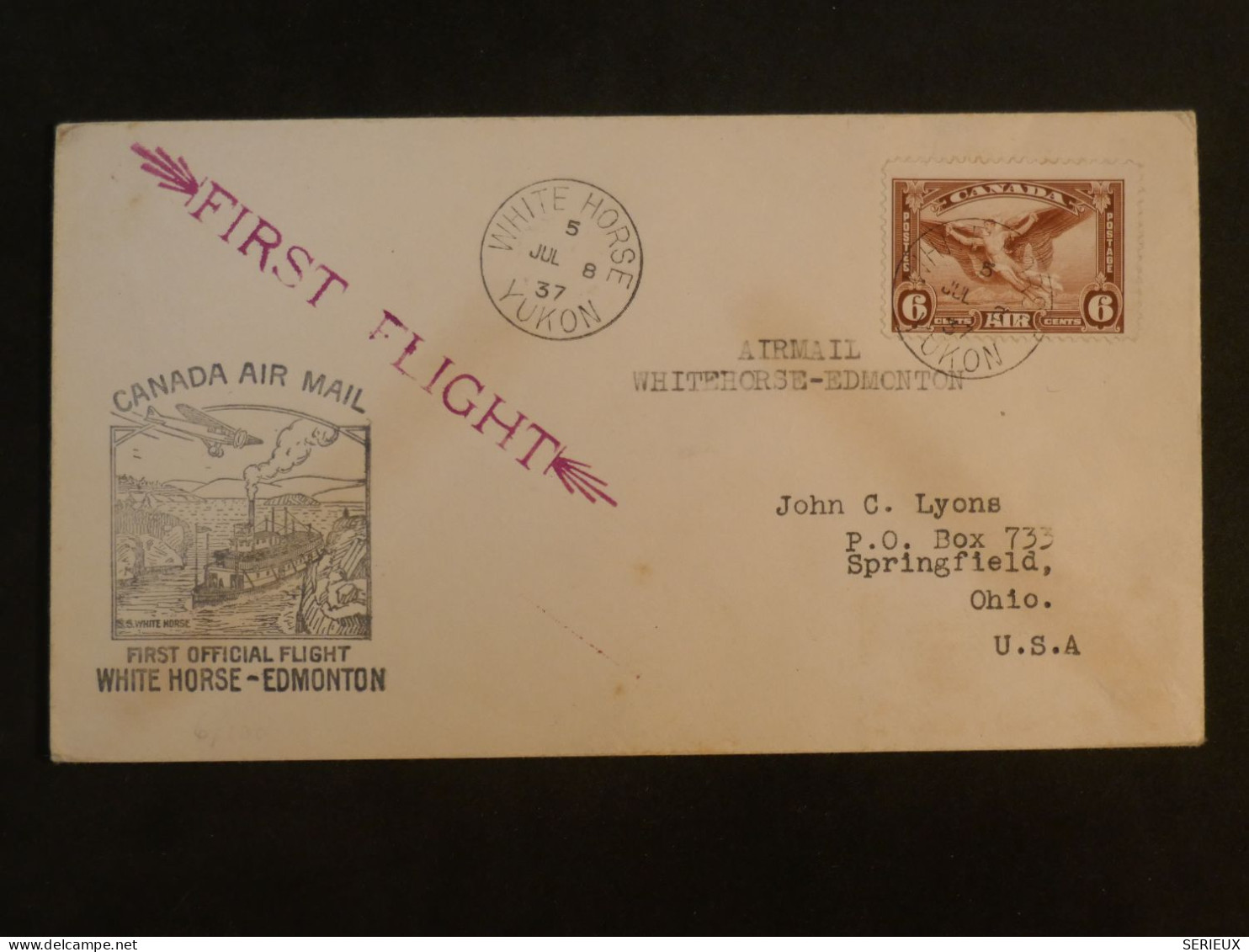 T42 CANADA BELLE  LETTRE 30 DEC.1937  GRIFFE ROUGE 1ST FLIGHT WHITE HORSE A SPRINGFIELD USA +PA N°4 +AFF. INTERESSANT+ + - Lettres & Documents