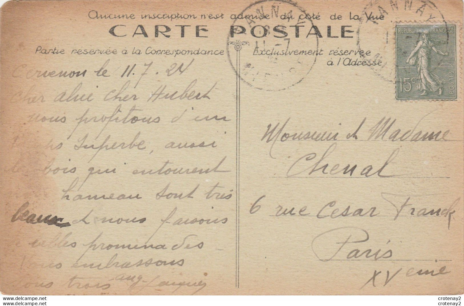 58 La Roche Du Chien Vers Montsauche Les Settons En 1924 Carte écrite à Cervenon Et Postée à Tannay Le Morvan Illustré - Montsauche Les Settons