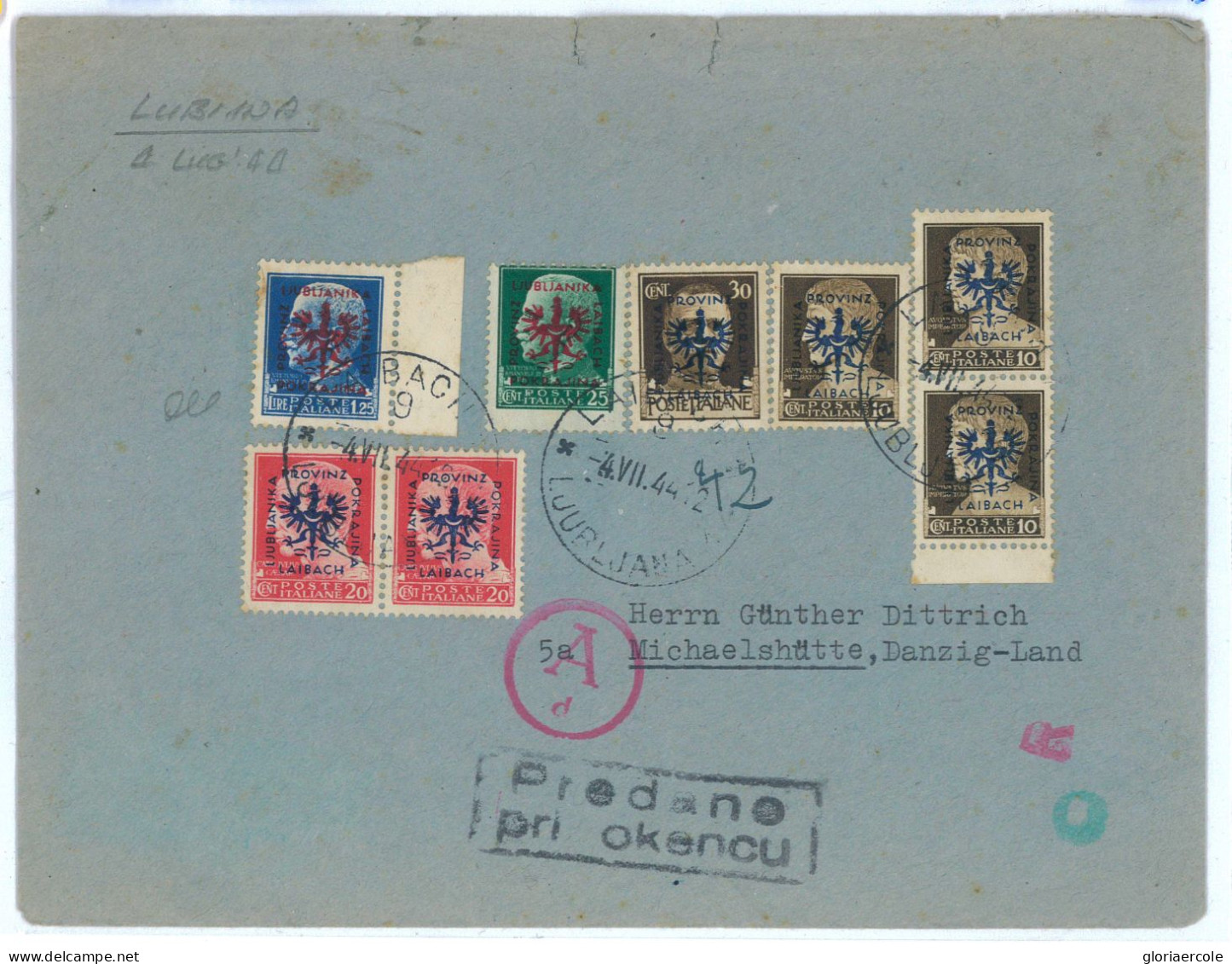 P2514 - ITALIA LJUBIANA, GERMAN OCCUPATION ON ITALIAN STAMPS, 4.7.1944 EXACT RATE TO POLAND, (ARRIVAL 14.7.1944) - Lubiana