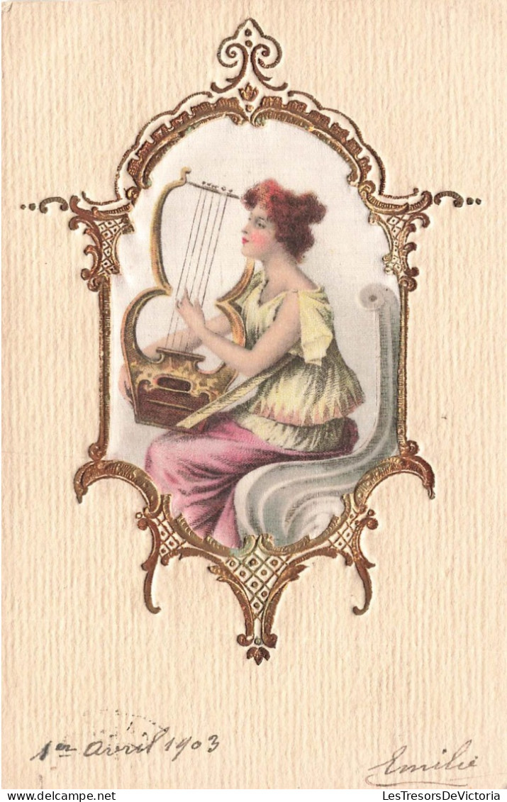 ARTS - Peintures Et Tableaux - Une Dame Jouant De La Harpe  - Carte Postale Ancienne - Peintures & Tableaux