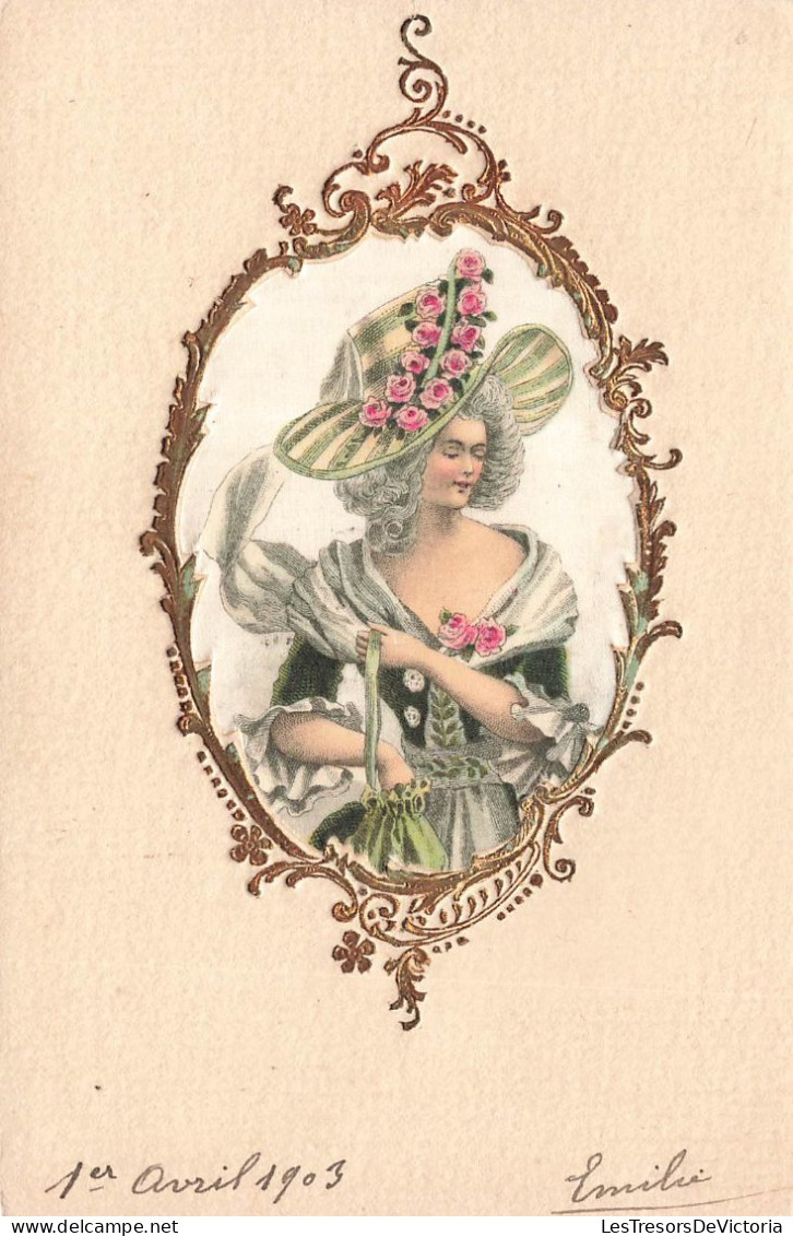 ARTS - Peintures Et Tableaux - Une Jolie Dame élégante Avec Un Chapeau Ornée De Roses  - Carte Postale Ancienne - Peintures & Tableaux