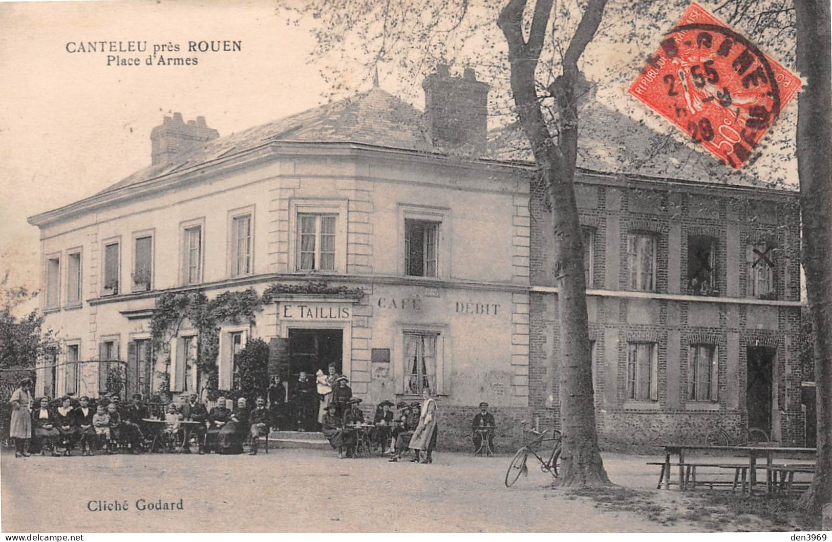 CANTELEU (Seine-Maritime) Près Rouen - Place D'Armes - Café E. Taillis - Voyagé 1928 (2 Scans) Blondel à Précy-sur-Oise - Canteleu