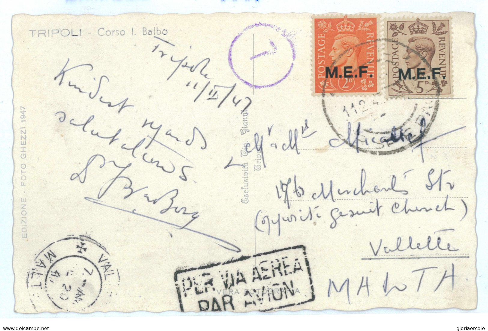 P2519 - ITALIA LIBIA, BRITISH OCCUPATION, POST CARD 11.2.1947 TO VERY RARE DESTINATION, MALTA!!!!!!! - Ocu. Británica MEF