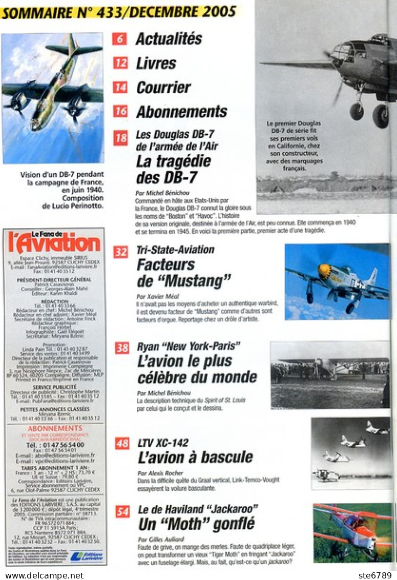 Le Fana De L'aviation N° 433  1940 1942 DB 7 , Spirit Of St Louis Lindberg ,   Revue Avions - Luftfahrt & Flugwesen