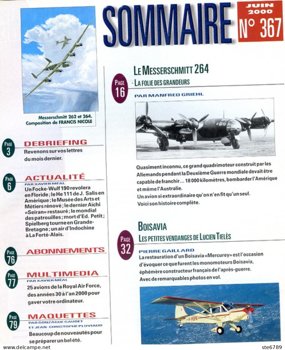 Le Fana De L'aviation N° 367 Histoire Combat Aérien Supersonnique , Messerschmitt 264 , Boisavia , Revue Avions - Aviación