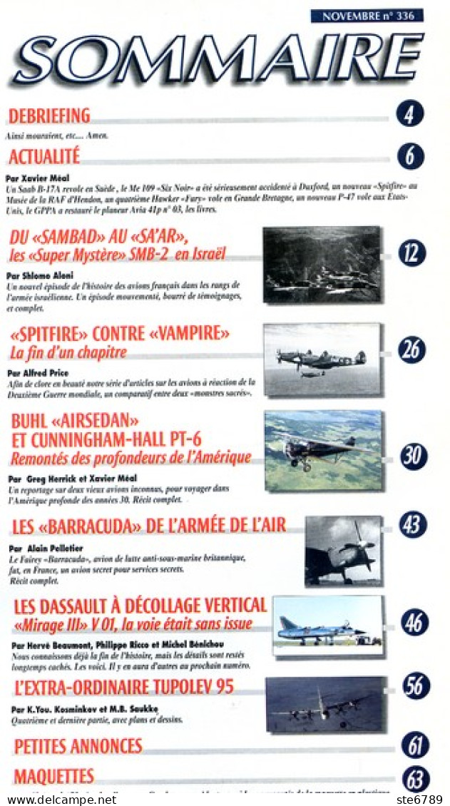 Le Fana De L'aviation N° 336  Super Mystère En Israel ,  Les Mirage , 1948 Les Barracuda , Spitfire ,  Revue Avion - Aviation