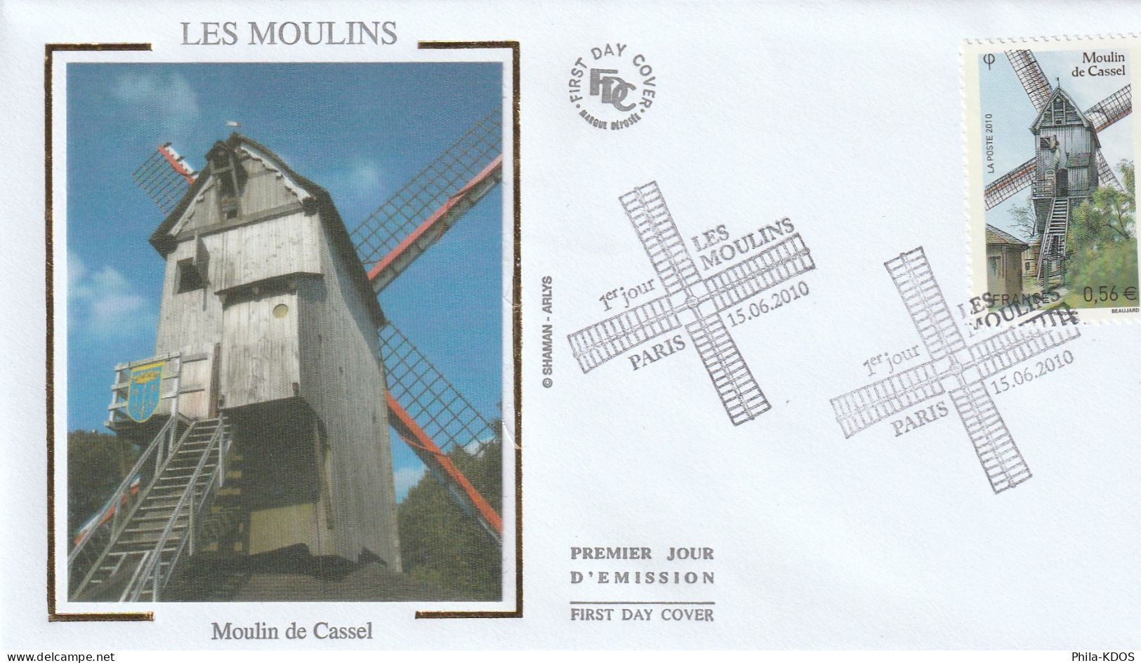 2010 " MOULIN DE CASSEL " Sur Enveloppe 1er Jour Sur Soie N° YT 4486. FDC à Saisir ! - Molens