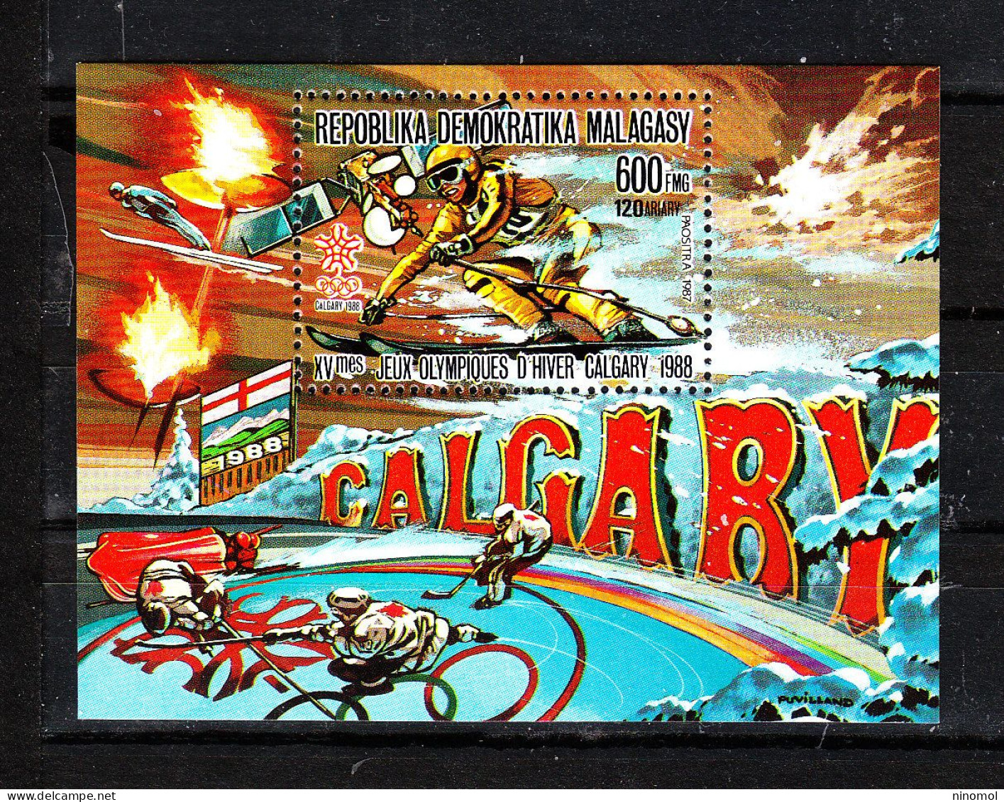 Madagascar   -     1987.  Pre-Calgary. Sci Alpino. Bl. MNH - Invierno 1988: Calgary