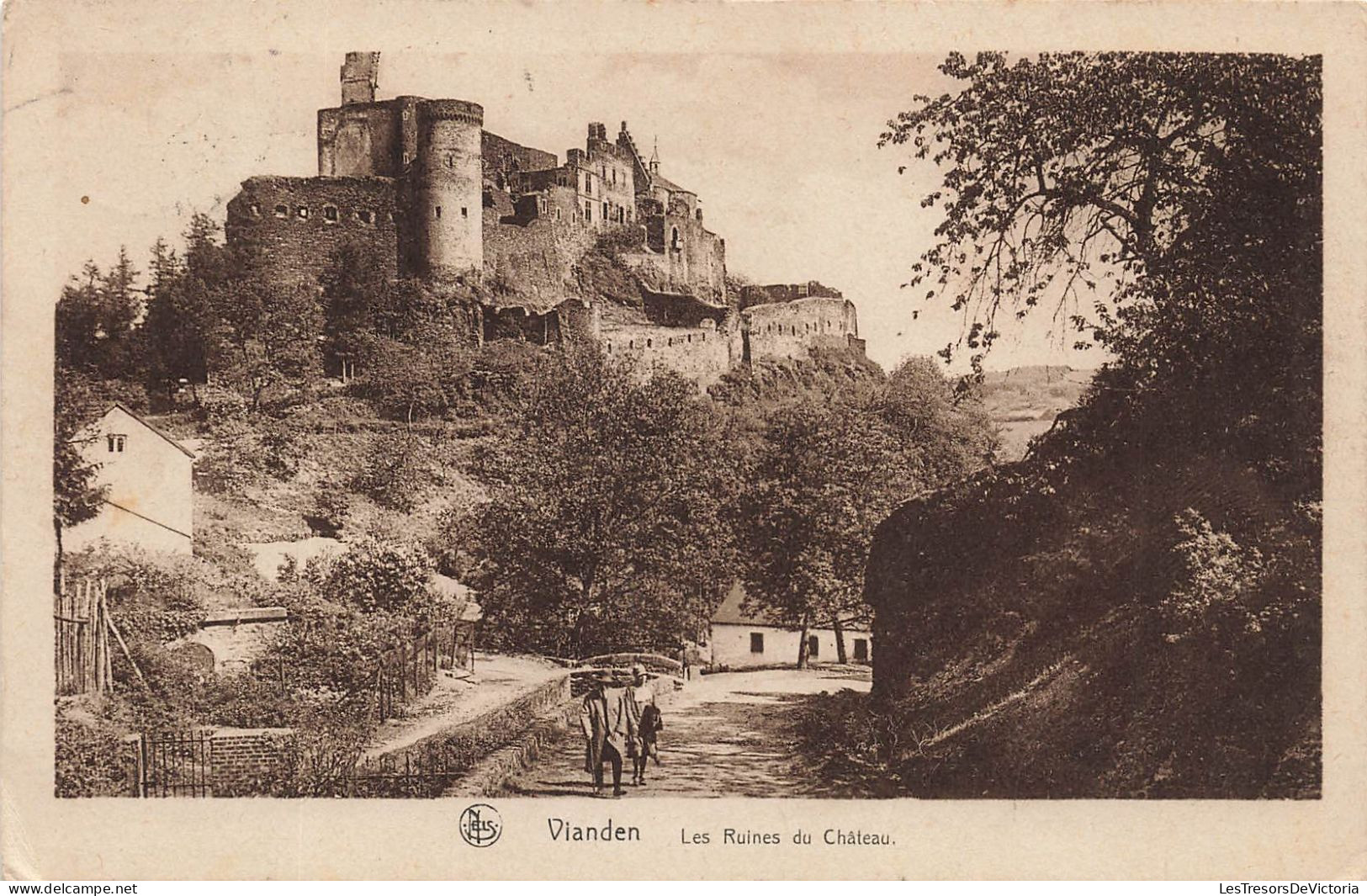 LUXEMBOURG - Vianden - Les Ruines Du Château - Paysans Sur La Route - Carte Postale Ancienne - Vianden