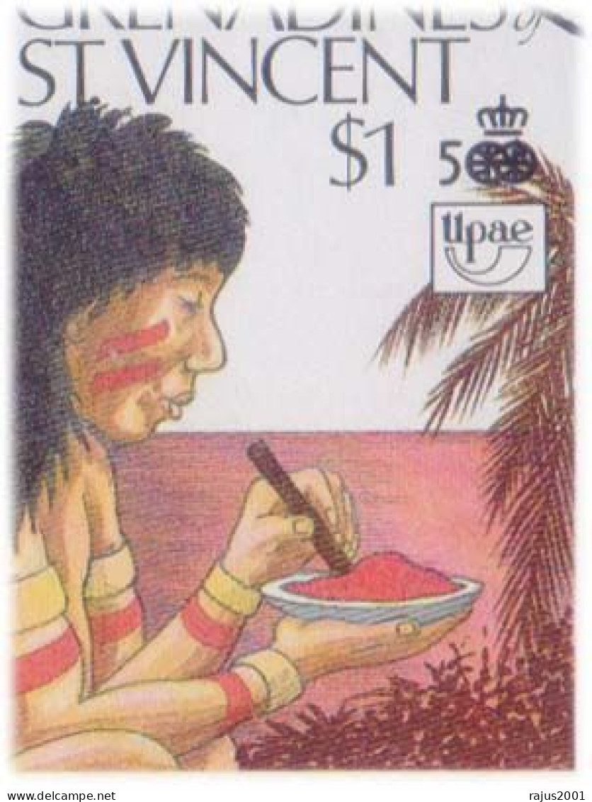 Discovery Of The Americas Pre Columbian Societies, Red Indian, Smoking Cigar, Tobacco, Drugs, Traditional Art, UPAE FDC - Drogen