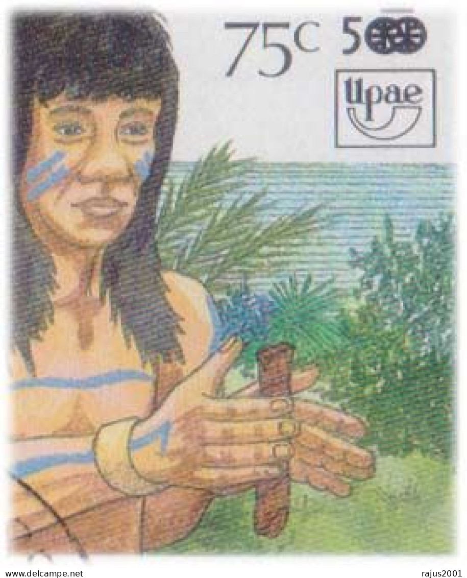 Discovery Of The Americas Pre Columbian Societies, Red Indian, Smoking Cigar, Tobacco, Drugs, Traditional Art, UPAE FDC - Drogue