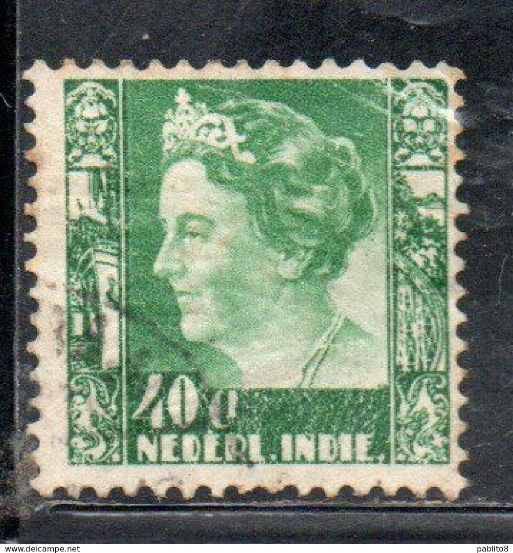 DUTCH INDIA INDIE INDE NEDERLANDS HOLLAND OLANDESE OLANDESI INDIES 1933 1937 1934 QUEEN WILHELMINA 40c USED USATO - Nederlands-Indië