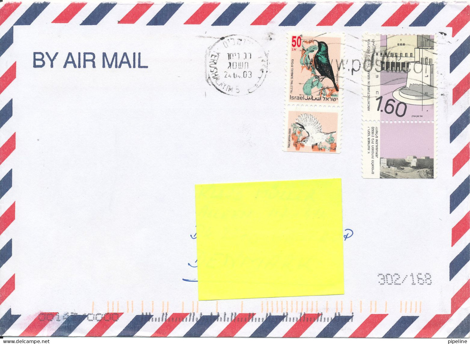 Israel Air Mail Cover Sent To Denmark 24-4-2003 Topic Stamps - Cartas & Documentos