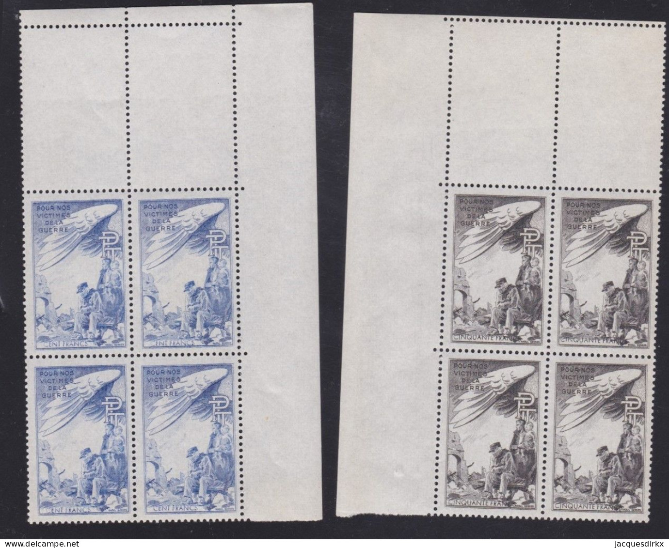 France  .  Y&T   .    Série De 5 Timbres . Blocs De 4  (2 Scans)     .   **     .    Neuf Avec Gomme Et SANS Charnière - War Stamps