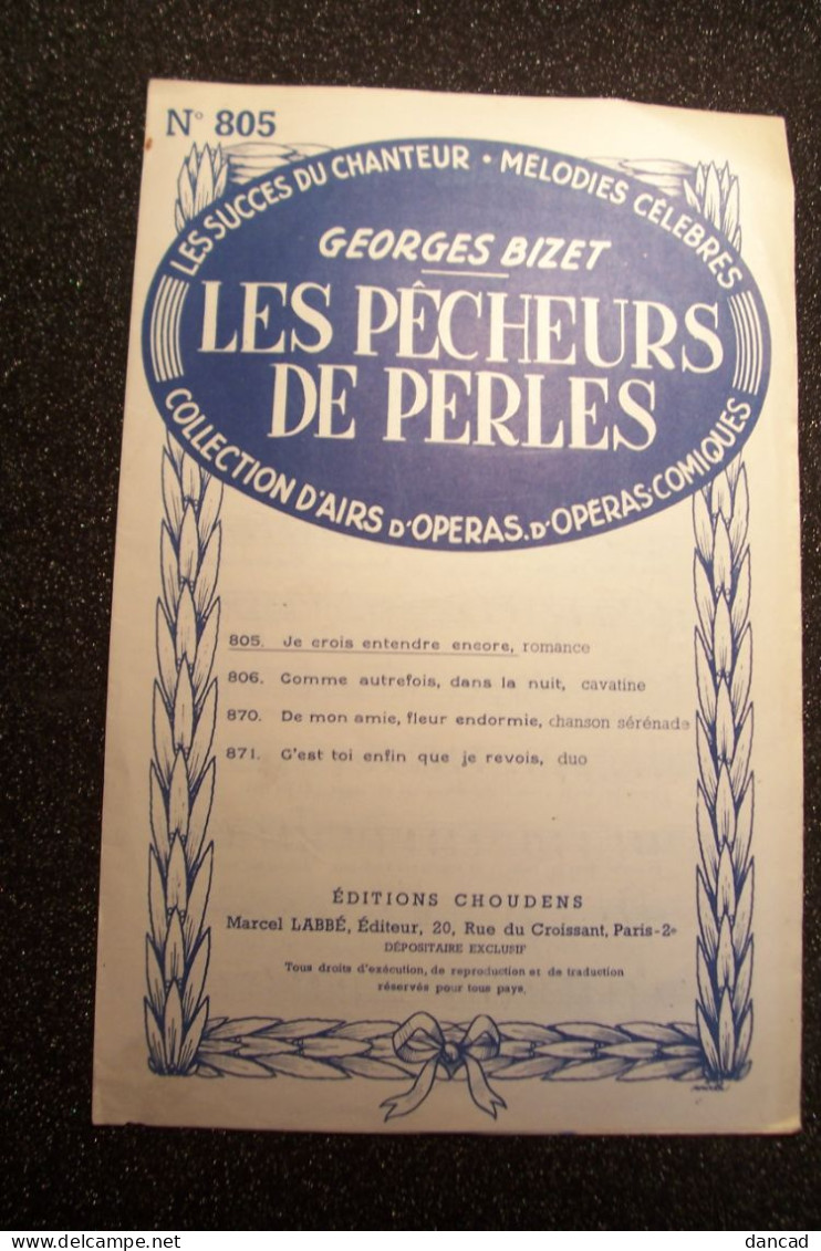 PARTITION - LES PECHEURS DE PERLES  - G. BIZET - Opéra